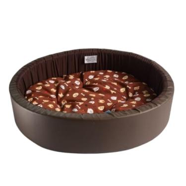 Imagem de Cama Caminha Pet Redonda Fundo impermeável com Almofada removível Fácil lavagem para cães e gatos(G,Marrom/Estampa variadas)