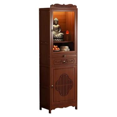 Imagem de Mesa de altar pessoal do santuário com armazenamento - Armário de Buda chinês, mesa de meditação de madeira, gravação vintage, pedestal de queimador de incenso, mesa de oferta de 38 cm