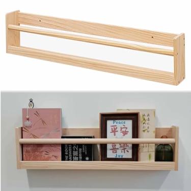 Imagem de Porta-revistas de madeira montado na parede, organizador de estante que economiza espaço para casa e quarto, suporte de exibição natural para folhetos e catálogos (60 cm)