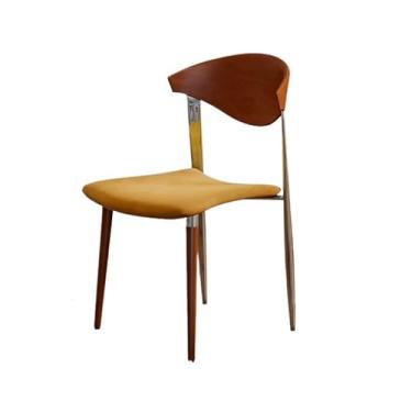 Imagem de Cadeiras de jantar de cozinha, sala de cozinha com encosto e pernas de madeira natural, cadeira moderna sem braços de meados do século, assento estofado para sala de jantar (amarelo)