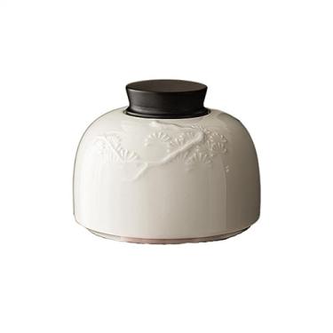 Imagem de VHDY85KA Recipiente de chá de cerâmica de pinheiro em relevo Caddy Frasco de armazenamento lacrado para uso doméstico de porcelana branca chinesa jarra vazia pequena armazenamento