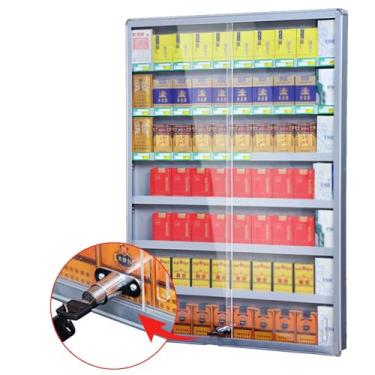 Imagem de Suporte de exibição de cigarro com porta de vidro e fechadura - Suporte de exibição de tabaco montado na parede de varejo, dispensador organizador de metal para charuto de doces de cigarro (cor: 3,8