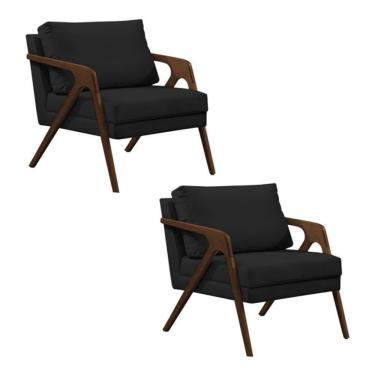 Imagem de Conjunto 2 Poltronas Sala De Estar Monique Madeira Mel Preto Veludo