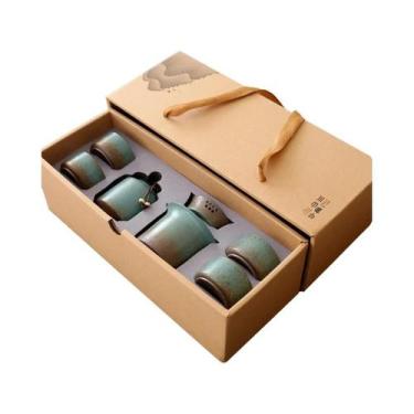 Imagem de Conjunto De Chá Vintage Verde Primavera Em Cerâmica Com 4 Xícaras, Efe