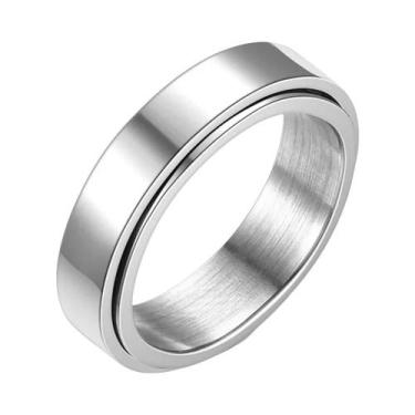 Imagem de Anel Fidget Spinner Antiestresse Em Aço Inoxidável Preto E Prata Para 