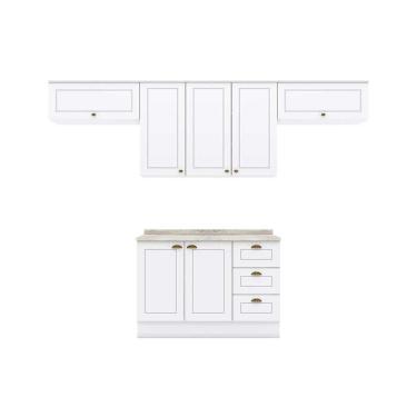 Imagem de Cozinha Modulada Completa Americana 5pçs (3 Armários + 1 Balcão + 1 Complemento) C5P11 Branco - Henn