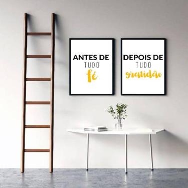 Imagem de Kit 2 Quadros Decorativos Fé e Gratidão Amarelo
