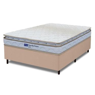 Imagem de Cama Box Casal Probel Espuma D33 Pillow Top 138x188x56cm Guarda Costas Lyon Branco/bege...