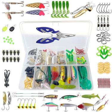Imagem de Kit Pesca Iscas Artificiais + Alicate + Estojo 110 Peças