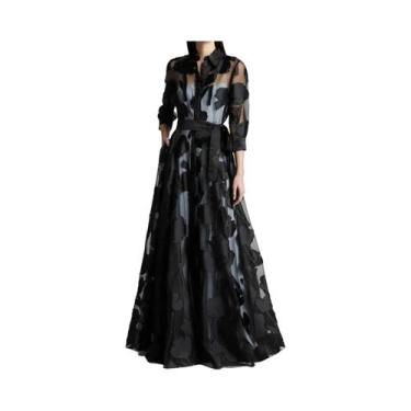 Imagem de Vestido Longo Elegante Com Estampa De Poá Para Mulheres, Estilo Vintag