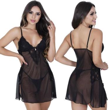 Imagem de Camisola Hera sem Bojo Tule e Renda Feminino - Biografia da Moda, Pret