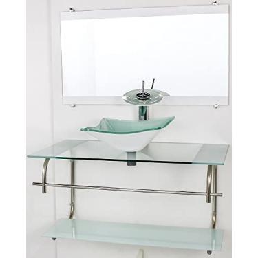 Imagem de GABINETE DE VIDRO PARA BANHEIRO INOX 80CM CUBA QUADRADA BRANCO