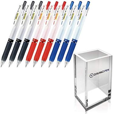 Imagem de Canetas esferográficas Zebra Sarasa Mark on Gel com tinta de esferas conjunto de 3 cores (preto, azul, vermelho) 0,5 mm total 9 com suporte de caneta de acrílico DAVINCIPEN transparente