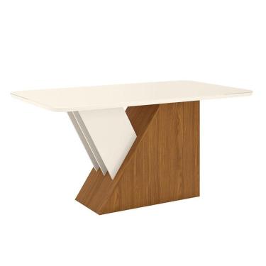 Imagem de Mesa de Jantar Lucena 160 cm Tampo Arredondado com Vidro Nature Off White - Henn