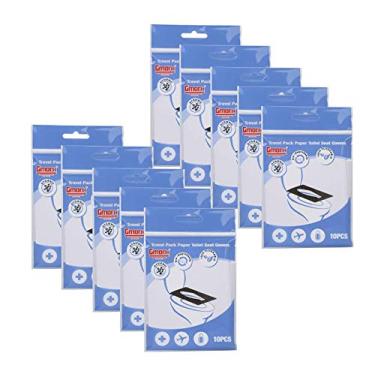 Imagem de Gmark – Pacote com 10 capas de assento de papel higiênico portátil para viagem (100 unidades) – Papel virgem descartável, lavável, biodegradável, perfeito para uso durante viagens, treinamento em vaso sanitário GM2002A
