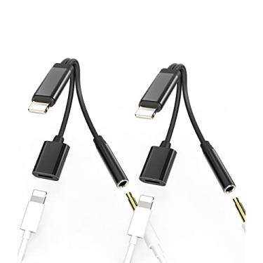 Imagem de Adaptador Lightning para fone de ouvido de 3,5 mm compatível com iPhone 7 8 X XR XS 13 12 11 Pro Max Plus (pacote com 2) Dongle AUX Carregador de áudio Conversor de tomada de áudio 2 em 1 Cabo divisor de música certificado Apple MFI