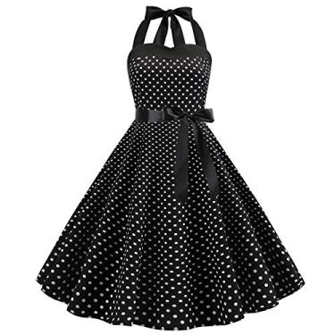 Imagem de Vestido Feminino Vintage de Bolinhas Vestido de Festa de Gala Anos 50 Audrey Hepburn Preto G