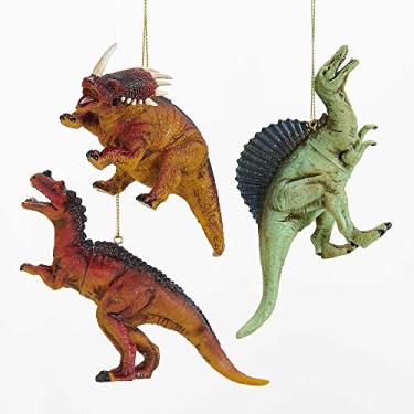 Imagem de Kurt Adler D2765 Ornamentos de dinossauro de plástico de 10 cm Styracosaurus Spinosaurus Carnotaurus (pacote com 3 sortidos)