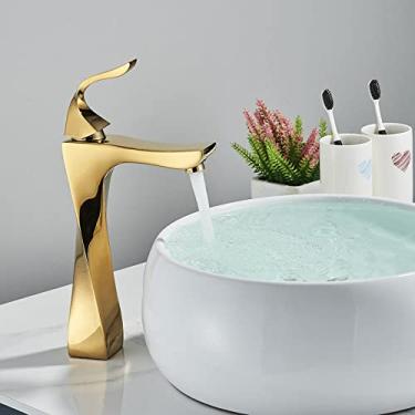 Imagem de Torneira Do Banheiro Dourada Tipo Alto Quente Frio Misturador Guindaste Torneira Deck Montagem Cromo Níquel Cor Forma, 3