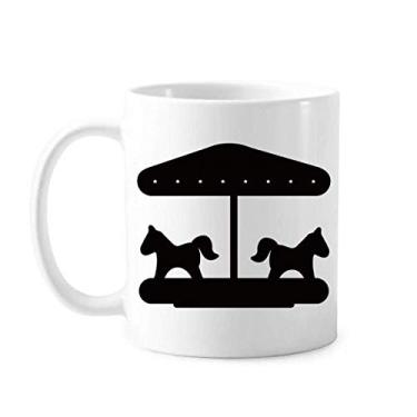 Imagem de Caneca preta Carousel Contorno do parque de diversões Cerâmica Café Porcelana Caneca Talheres