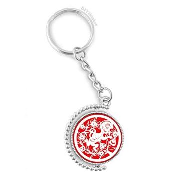 Imagem de Chaveiro giratório de arte do zodíaco da China cortado em papel com clipe de corrente