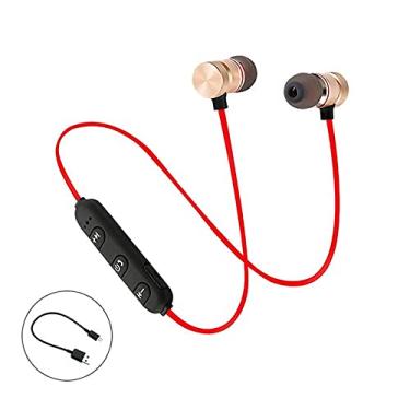Imagem de Fone de Ouvido In-Ear Magnético Bluetooth Microfone Estéreo Musica Chamadas Sem Fio Intra auricular (Vermelho)