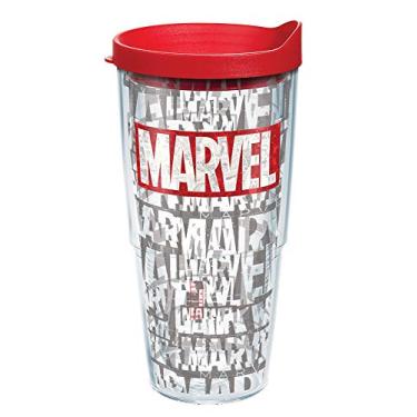 Imagem de Tervis Copo de viagem com isolamento térmico de parede dupla com logotipo Marvel Made in USA mantém as bebidas frias e quentes, 680 g, clássico