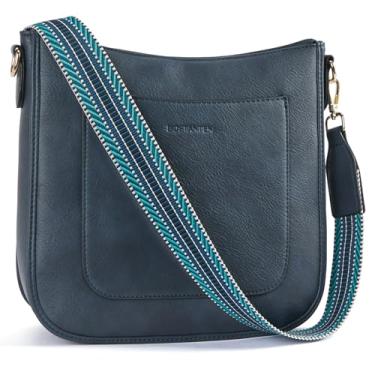 Imagem de BOSTANTEN Bolsas transversais femininas modernas de couro vegano Hobo Bolsa de ombro moderna com alça de guitarra ajustável, A07 - azul, 10.2 inches x 2.9 inches x 9.6 inches, Bolsas transversais