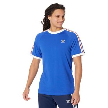 Imagem de adidas Originals Camiseta masculina com 3 listras, Equipe azul royal/branco/dourado metálico, P