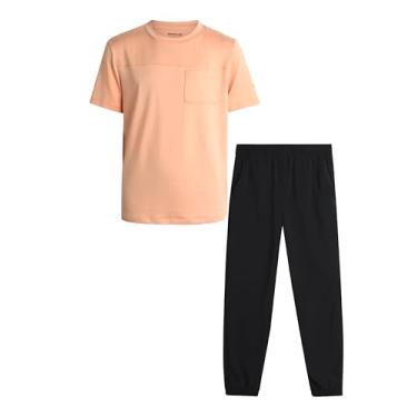 Imagem de Reebok Conjunto de calças para meninos - 2 peças de camiseta de manga curta e calça de corrida tecida híbrida - conjunto de roupas de primavera para meninos (8-12), Laranjeira, 8