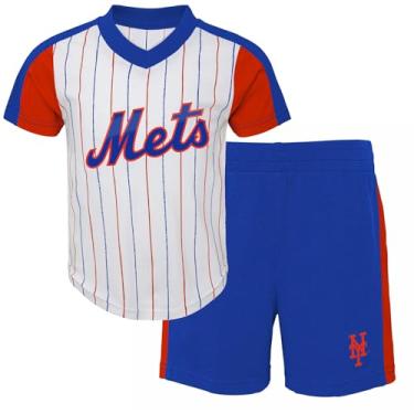 Imagem de Outerstuff MLB Conjunto de camiseta e shorts de manga curta oficial The Line Up 2-4, New York Mets, 2T