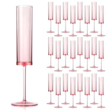 Imagem de 24 peças de taças de champanhe rosa de 170 g taças de champanhe quadradas de acrílico com haste cupês reutilizáveis para brindes de casamento taças de vinho rosa para festa de aniversário, casamento,