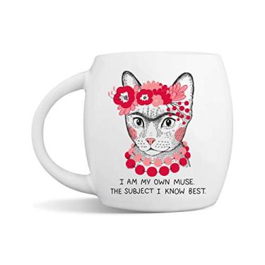 Imagem de Caneca de chá de café Fria Kahlo Cat Cute - I Am My Own Muse the Assunt I Know Best - Caneca de cerâmica premium de 325 ml com caixa de presente - Apta para micro-ondas e lava-louças