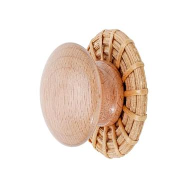 Imagem de Puxadores de cômoda Boho Rattan Pacote com 12 - Puxadores de vime de madeira de faia feitos à mão para armários e móveis | Puxadores de gaveta redondos de madeira de 1,38" (35 mm)