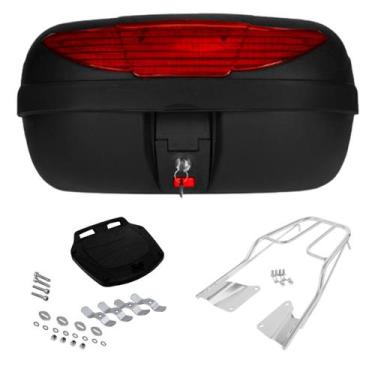 Imagem de Bagageiro Aço Cromado Honda CG Titan 2016 à 2023 + Bau 45L Vermelho Pr