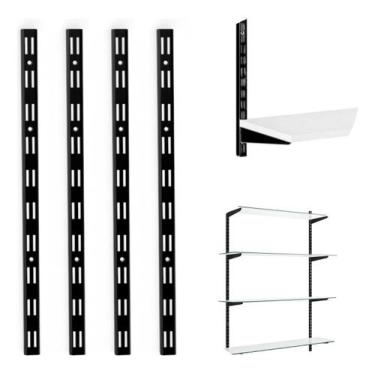 Imagem de Kit 4 Trilho Cremalheira Duplo 1 Metro Prateleira Cantoneira - rayco, 