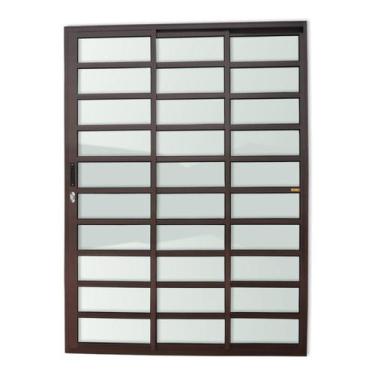 Imagem de Porta de Alumínio de Correr 210x180cm 3 Folhas com Travessa e Vidro Li