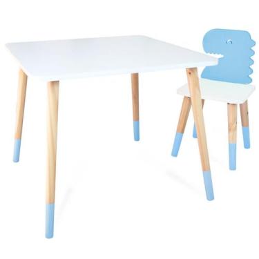 Imagem de Kit Mesa e Cadeira Infantil Dinossauro - Eita Casa Perfeita, Azul Clar
