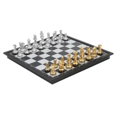 Imagem de Tabuleiro De Xadrez Magnético Dobrável Jogo Estratégia Educacional Luxo Decorativo Com Peças Douradas E Prateadas