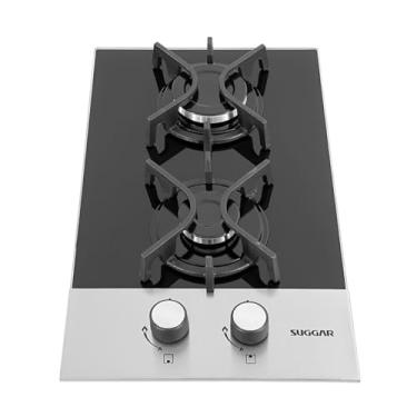 Imagem de SUGGAR COOKTOP VIDRO PRETO E INOX A GÁS 2 QUEIMADORES ESMALTADOS DIFERENTES TAMANHOS TREMPES FERRO FUNDIDO FG2002FVPIX
