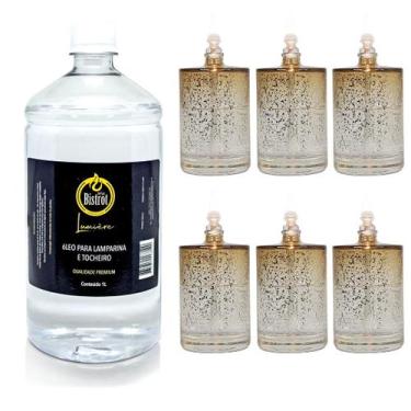 Imagem de Kit 6 Lamparina Sonhos Dourados + 1 Litro Fluido Puro - Velas Bistrot