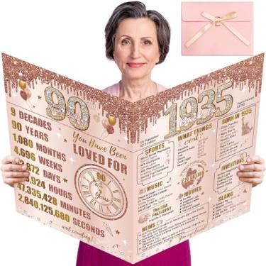 Imagem de Turypaty Cartão grande de aniversário de 90 anos com envelope para meninas, ouro rosa rosa de volta em 1935 feliz aniversário de 90 anos presente de livro de assinatura de convidado gigante, extra
