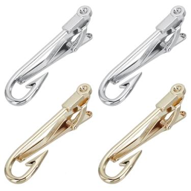 Imagem de WEBEEDY 4 ganchos de pesca, prendedor de gravata de latão, prendedor de gravata para terno e gravata de cavalheiro, casamento, negócios, aniversário e noite, presentes de atividades sociais,