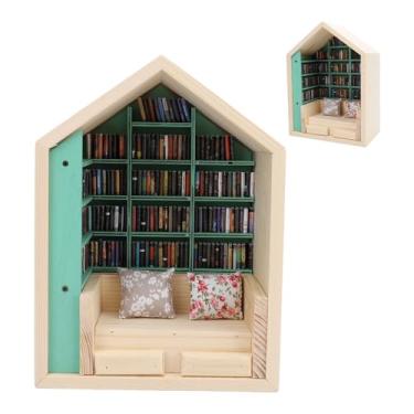 Imagem de Kit de Mini Casa de Estante, Kit de Casa Minúscula Decorativa de Madeira para Loja de Estudo de Quarto Com Livros e 2 Travesseiros, Kit de Casa de Recanto de Livro para Vibração