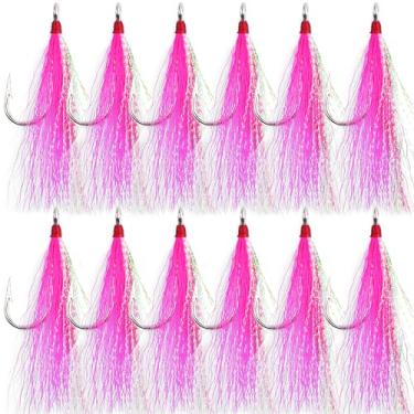 Imagem de Bucktail Teasers anzóis de pesca de água salgada Linguado de aço inoxidável Ganchos de pesca Bucktail Mylar Teasers inseridos para peixe-gato bacalhau linguado Hi/Lo Rig