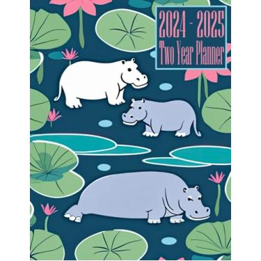 Imagem de 2024-2025 Two Year Planner: Hippopotamus patterned Cover June 2023-December 2023 Spread Included 24 Month Calendar Monthly Schedule Agenda Organizer Appointments Contact Address Notes