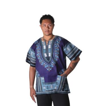 Imagem de RaanPahMuang Camiseta unissex africana brilhante Dashiki algodão cores variadas, Azul-escuro, G