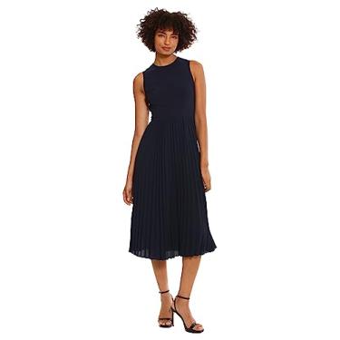 Imagem de Donna Morgan Vestido midi feminino sem mangas elástico leve crepe plissado saia, Blazer azul-marinho, 50