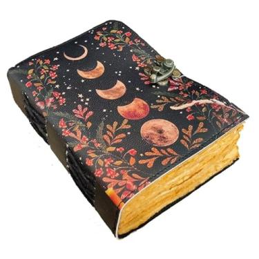 Imagem de Caderno de feitiços das fases da lua Grimório, livro das sombras, suprimentos de bruxaria, diário encadernado em couro, diário vintage, livro encantado das sombras, caderno vintage, diário, diário de livros (25 x 17, laranja)