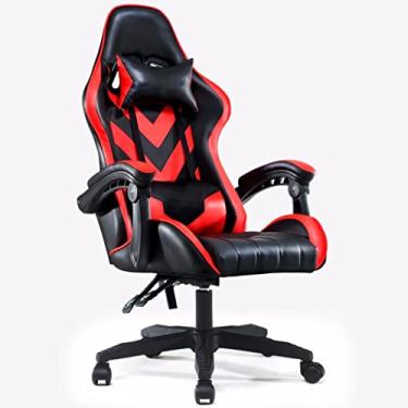 Imagem de Cadeira de jogos, estilo de corrida, cadeira ergonômica de videogame com encosto alto, suporte lombar, apoio de cabeça, couro PU, executiva, encosto alto, cadeira de computador para casa e escritório,